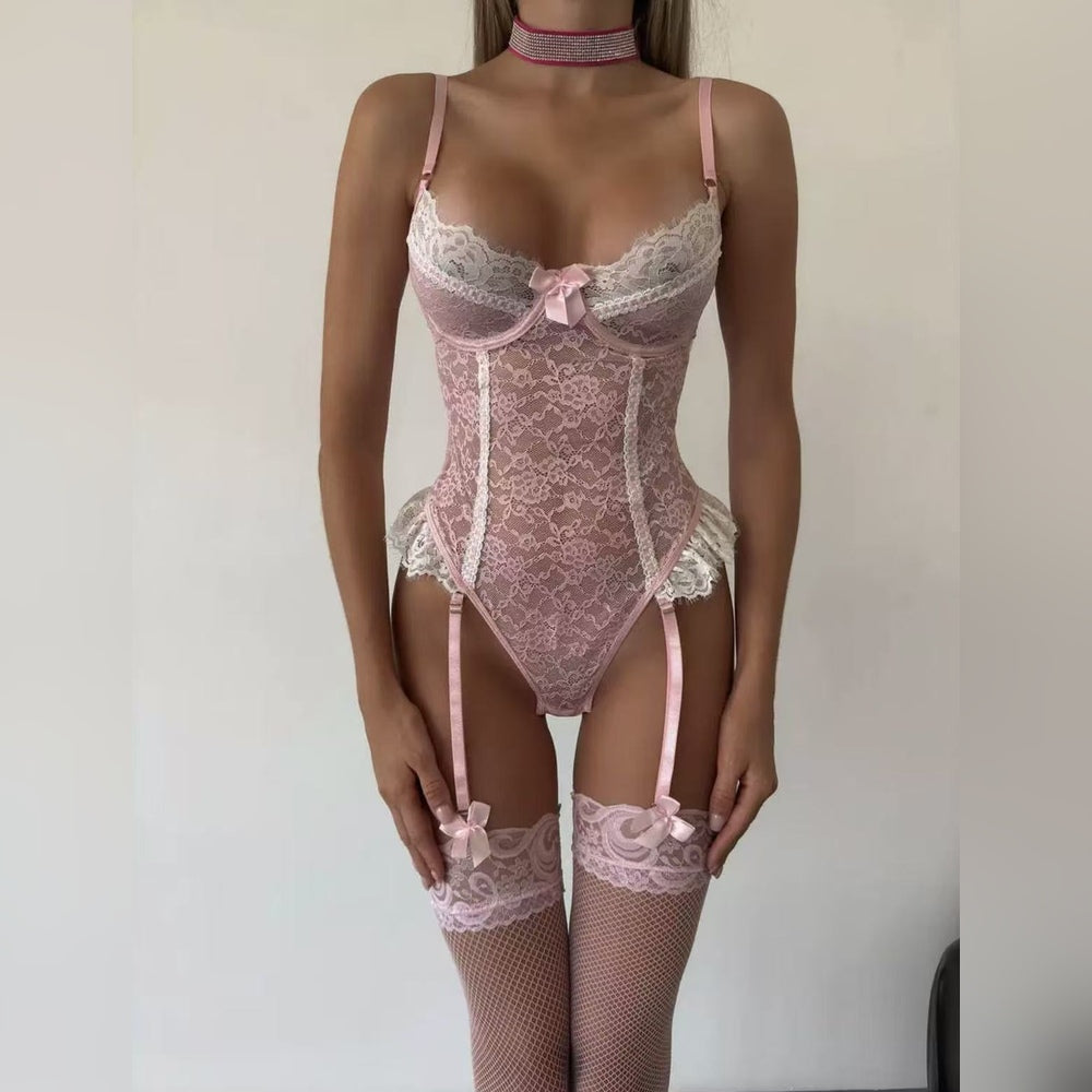 Amelie — Body de Encaje con Ligueros