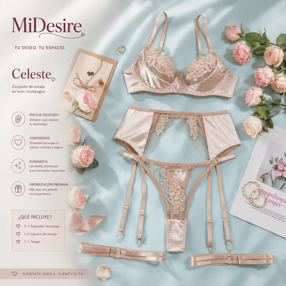 Celeste — Set de Lencería con Liguero